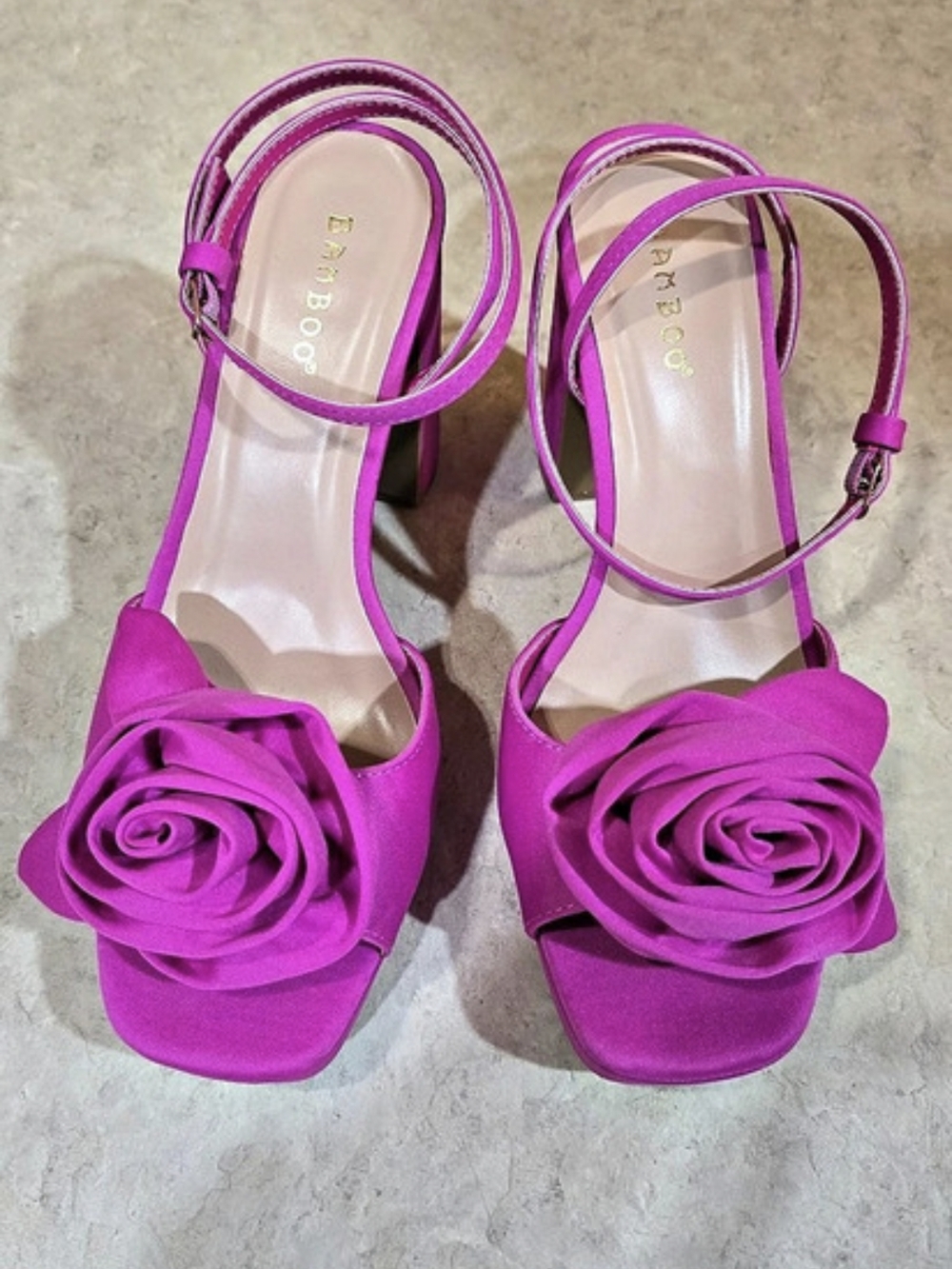 Bamboo Floral Platform Heels in Pink